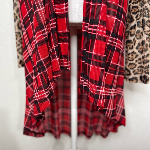 Crazy Train Plaid Red Black Cheetah Kimono Duster Flowy Boho Western Size XLG - Picture 7 of 15